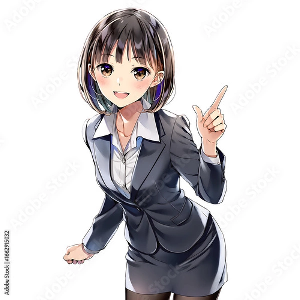 Obraz 指差しをする黒スーツのビジネスウーマン（漫画・アニメ調）