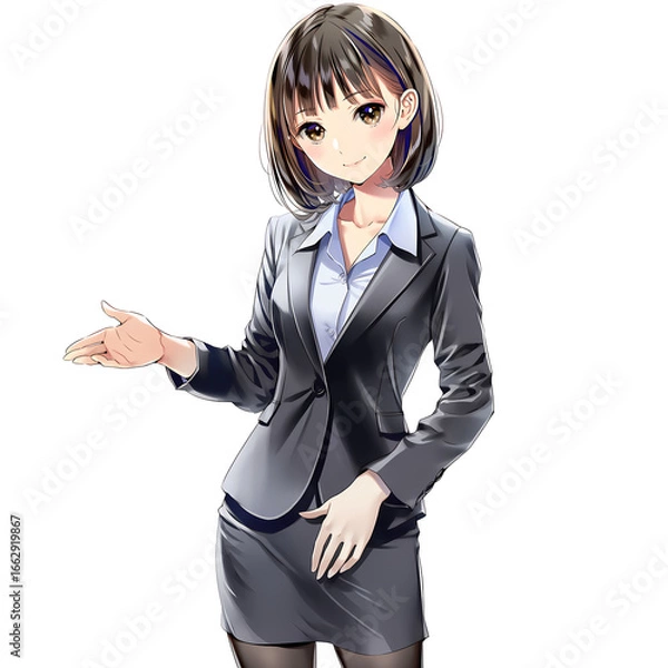 Obraz 手を差し出して案内するビジネスウーマン（漫画・アニメ調）