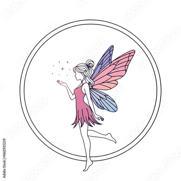 Fototapeta Fairy girl with wings blowing sparkles isolated on transparent background