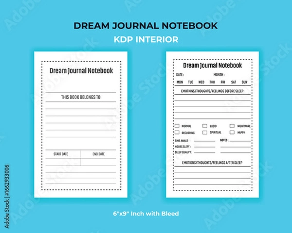 Fototapeta Dream Recording Journal Notebook– KDP Interior for Dream Analysis 