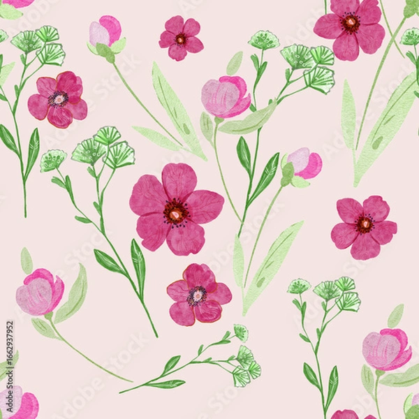 Fototapeta seamless pattern with pink flowers
