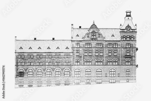 Obraz Architectural project of a old multistory building 