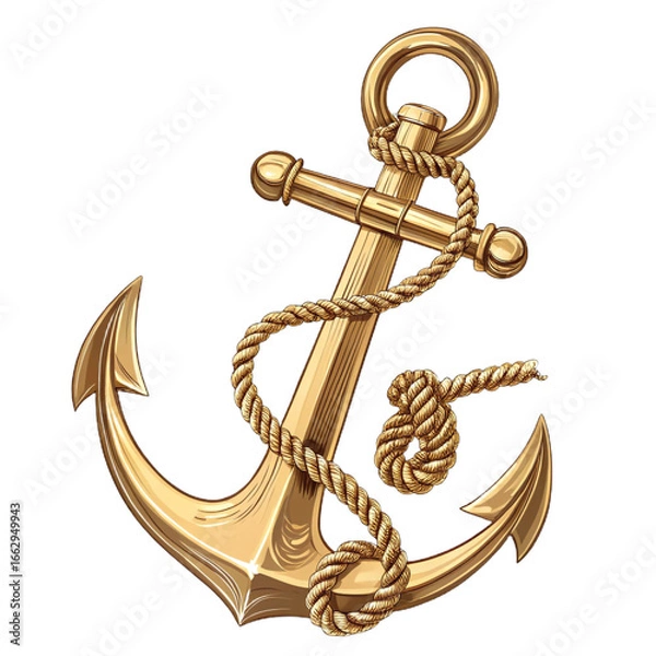 Fototapeta Shiny golden anchor on transparent background for nautical posters, marine branding, adventure concepts and decorative designs