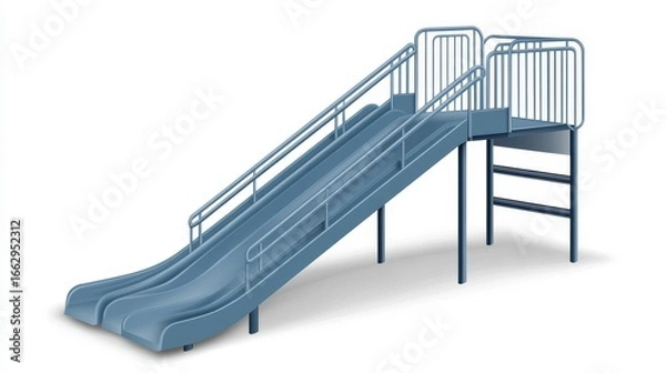 Fototapeta Two Blue Playground Slides on Metal Structure for Children Fun