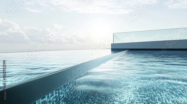 Fototapeta Serene Infinity Pool with Clear Water and Calm Sky