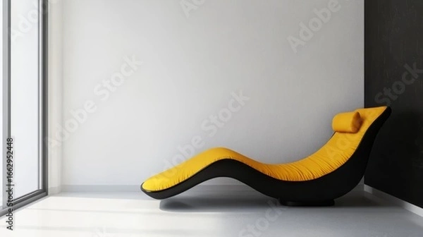 Fototapeta Stylish Black and Yellow Chaise Lounge in Modern Minimalist Space