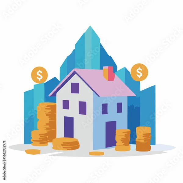 Fototapeta Flat vector illustration about the concept of mortgage interest rates