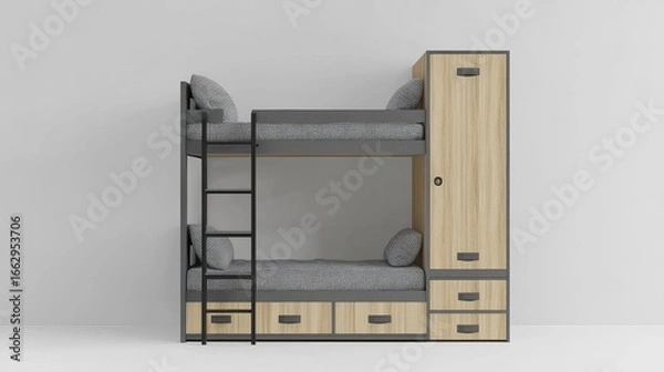 Fototapeta Modern Bunk Bed Design with Storage in Stylish Interior Space