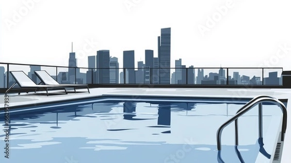 Fototapeta Rooftop Pool with City Skyline View Under Clear Sky