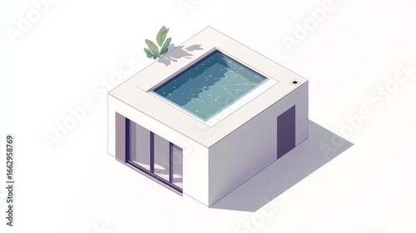 Fototapeta Modern Minimalist House with Swimming Pool and Greenery Accent