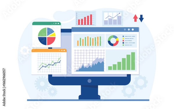 Obraz Business analysis, market research, product testing, and data analysis concept. Business graph information report analysis. Business data analysis. Vector illustration.
