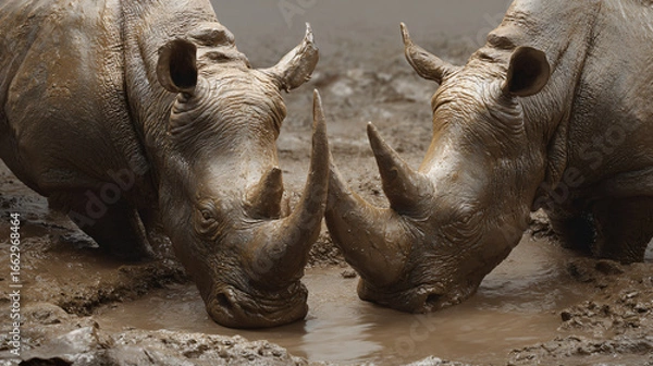 Fototapeta rhinos in mud