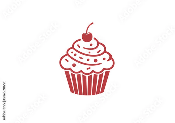 Fototapeta Stylized Illustration of a Chocolate Cupcake with Cherry Topping on transparent background