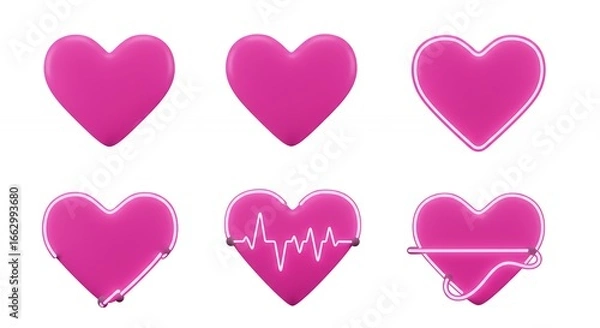 Obraz Pink heart shapes set design elements