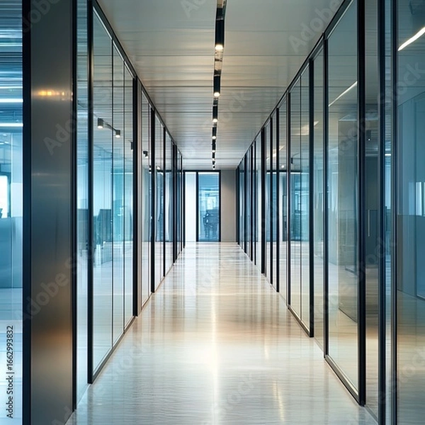 Obraz Long, empty corridors in modern office building interiors