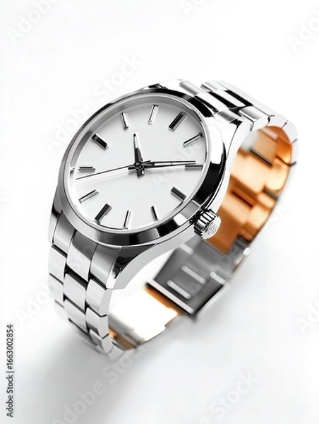 Fototapeta silver wristwatch on a white background in hand