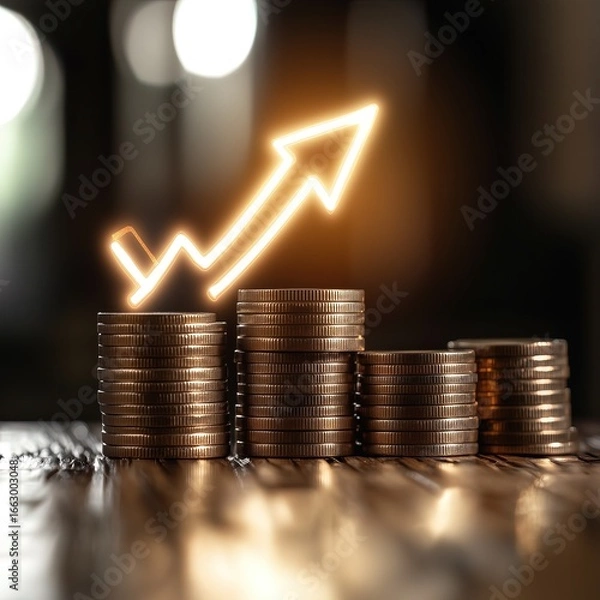 Obraz Golden coins on the financial growth graph