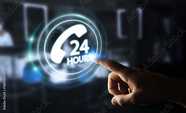 Fototapeta Businessman using hotline customer assistance 3D rendering