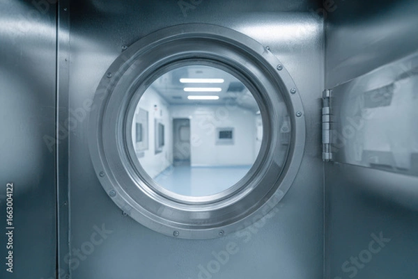 Fototapeta Sterile hospital quarantine chamber with circular door view