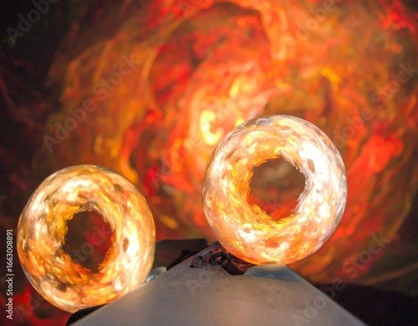 Obraz Two glowing orbs against a fiery backdrop