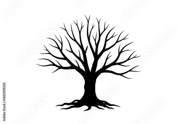 Obraz Stylized Tree Graphic Minimalist Black and White Illustration on transparent background