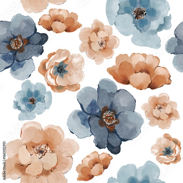 Fototapeta set of flowers on a white background. Seamless watercolor background. 