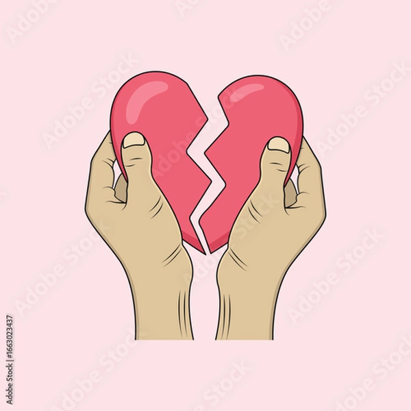 Obraz Hand holding broken heart. Vector illustration