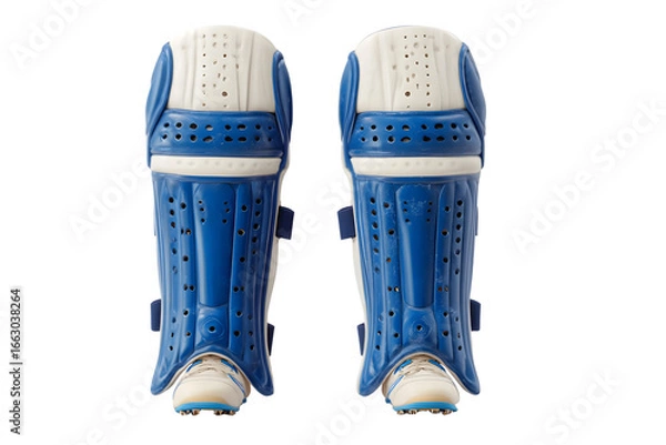 Fototapeta High-quality image of blue and white cricket leg guards on a plain background isolated on transparent background