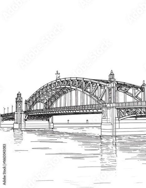 Fototapeta Detailed architectural sketch of a bridge