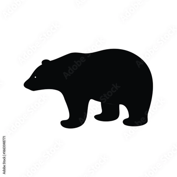 Fototapeta A simple black silhouette of a walking bear, isolated on white