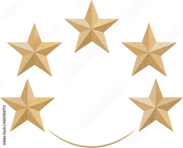 Fototapeta Five golden stars arranged in a semicircle with a curved line representing customer feedback and rating scales for businesses and online platforms