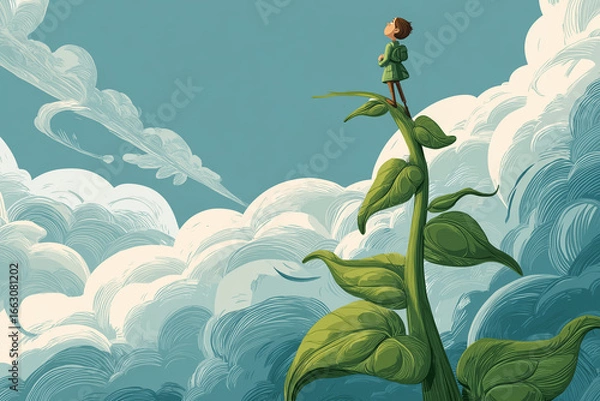 Fototapeta standing on top of a giant beanstalk
