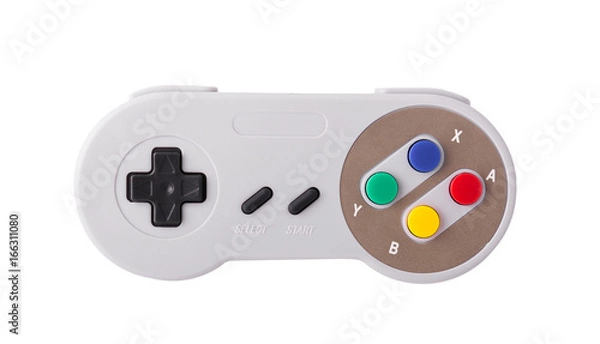 Fototapeta Gray retro joystick on a white background. Video game console GamePad on a white background. Isolated on white