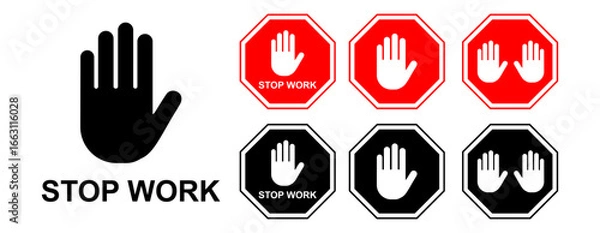 Fototapeta stop work authority icon, stop hand icon over red polygon