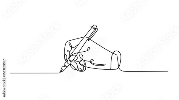 Fototapeta Continuous line drawing of hand writing with pen minimal illustration