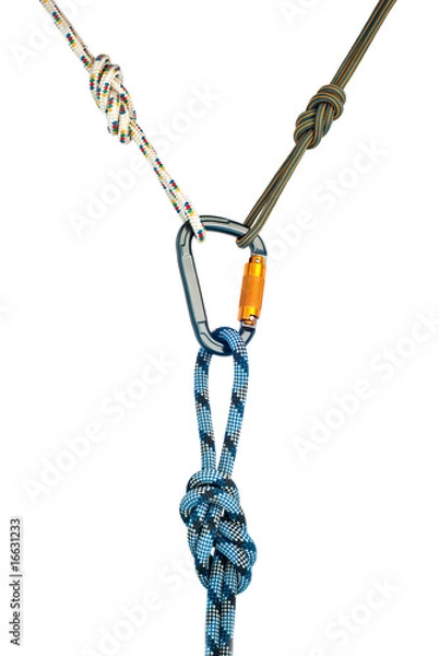 Fototapeta carabiner and three ropes