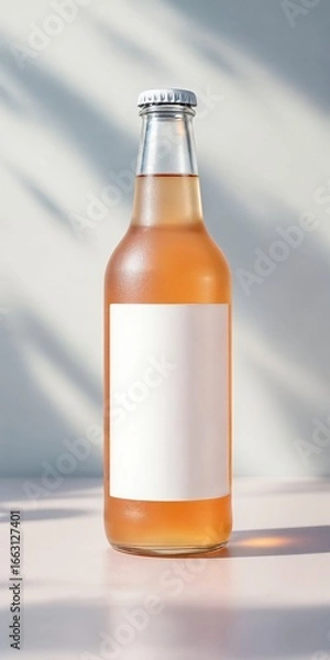 Fototapeta Frosted glass kombucha bottle with minimalist white probiotic label on gray background