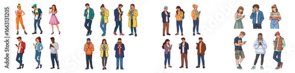 Fototapeta Young People Using Smartphones Set