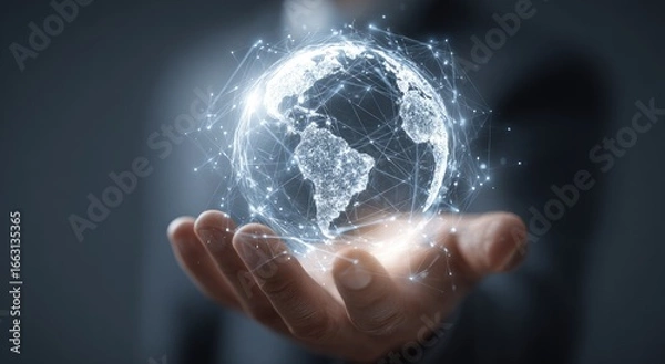 Obraz Glowing digital globe in a person's hand, symbolizing global connectivity