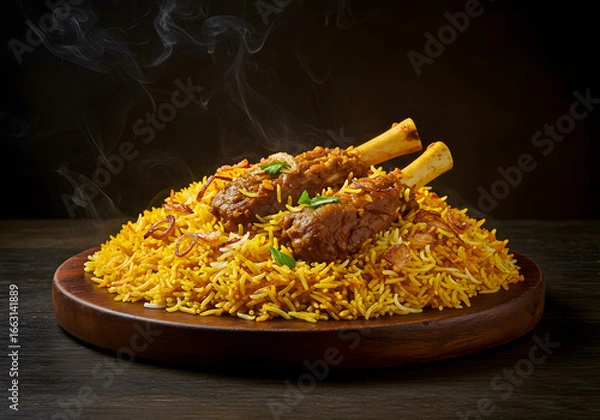 Obraz Authentic Mutton Biryani with Aromatic Spices and Steamed Rice