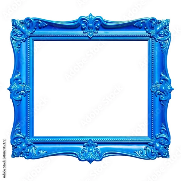 Fototapeta Rectangle baroque blue frame isolated on transparent background