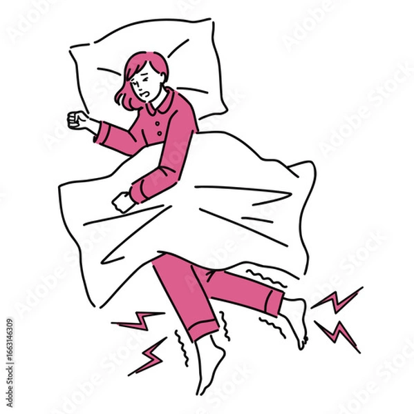 Obraz むずむず脚症候群で眠れない若い女性