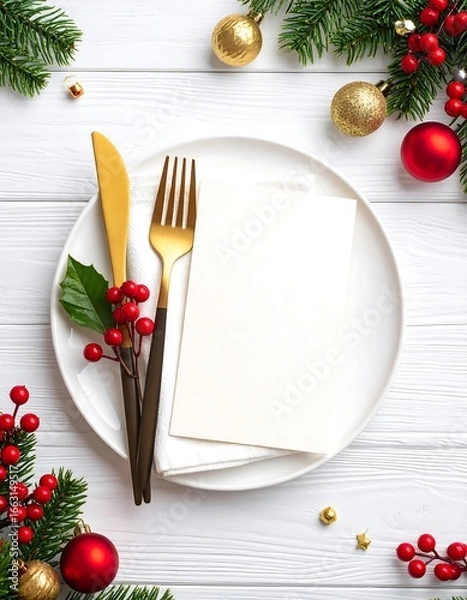 Fototapeta Festive Christmas table setting (2)