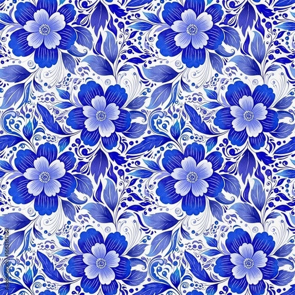 Fototapeta seamless pattern with blue flowers