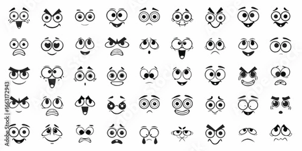 Obraz Collection of Cartoon Face Emoticons with Various Expressions