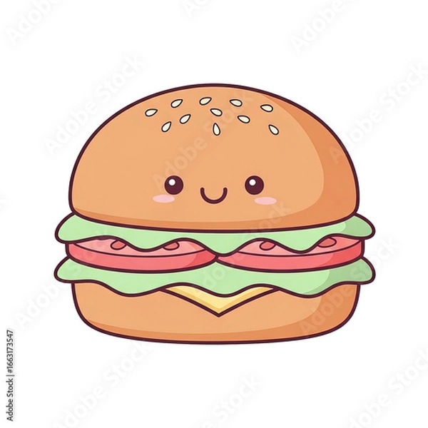 Obraz Kawaii cartoon hamburger illustration