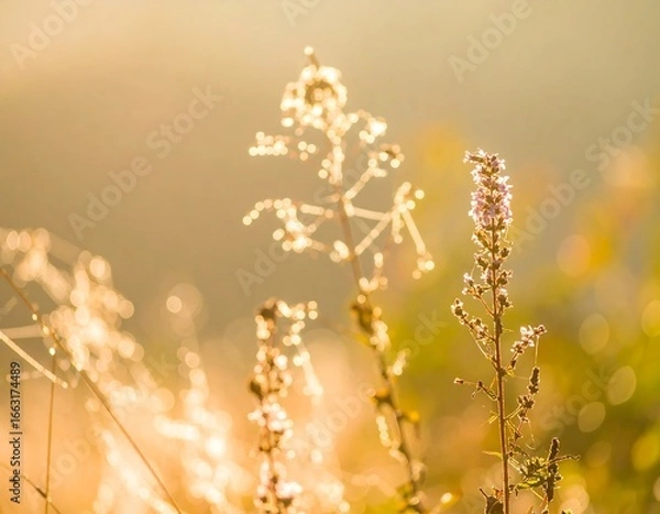 Obraz Golden sunrise on wildflowers