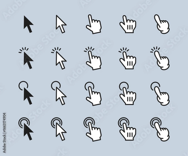 Obraz デジタルデバイスのボタンをクリックする矢印や指先のアイコンセット