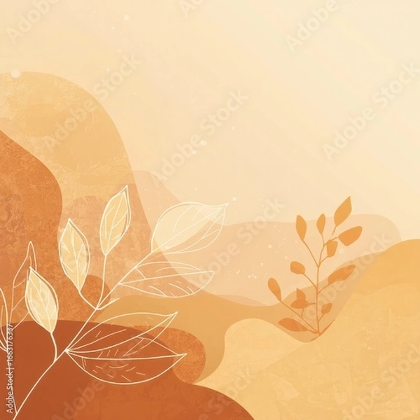 Fototapeta Abstract autumn background with golden leaves and warm earthy tones, seasonal fall foliage illustration in minimal decorative style for design, wallpaper and creative projects