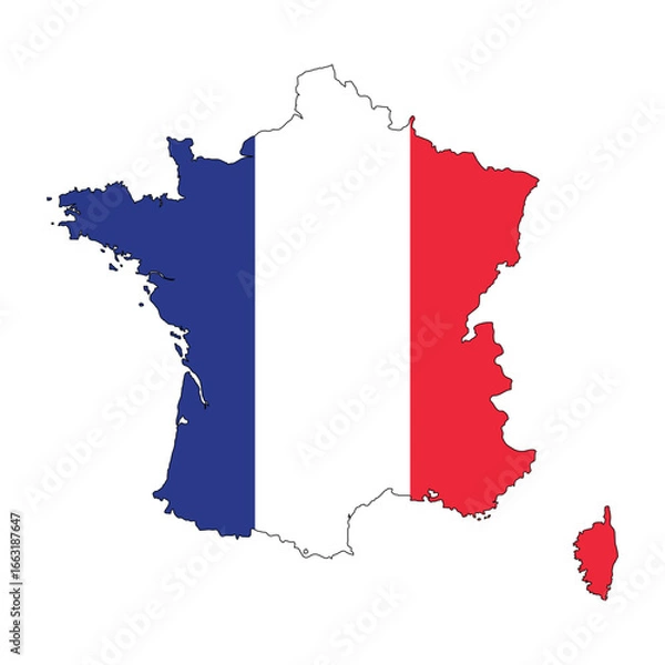 Fototapeta Map of France with the pattern of the France flag. Vector illustration design of the map of France flag.